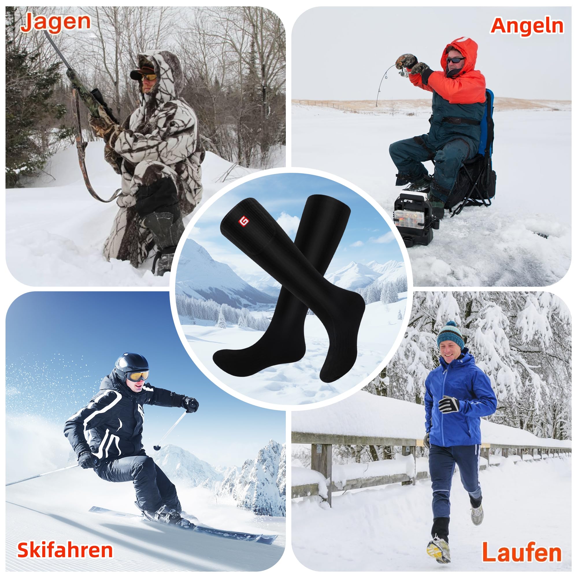 wiederaufladbare beheizbare Socken mit 3 Temperatureinstellungen | 4000 mAh Akku Unisex für Männer und Frauen, waschbar, warme Winter-Socken geeignet für Skifahren und Camping