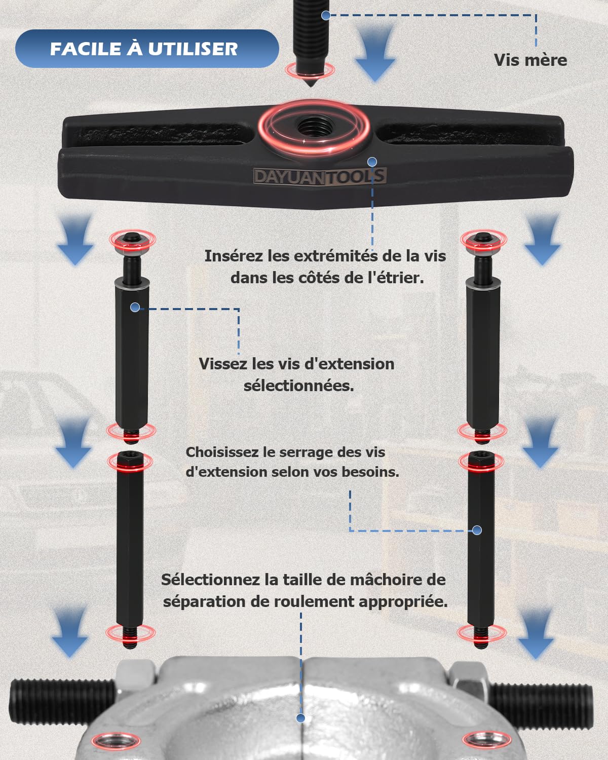 DAYUAN 12 pièces Ensemble d'extracteurs de roulements, séparateur de roulements, kit d'extraction de roulements de Roue de pignon avec mâchoires de 30 à 70 mm | Kit d'extraction de roulements à billes de 5,1 cm et 7,6 cm
