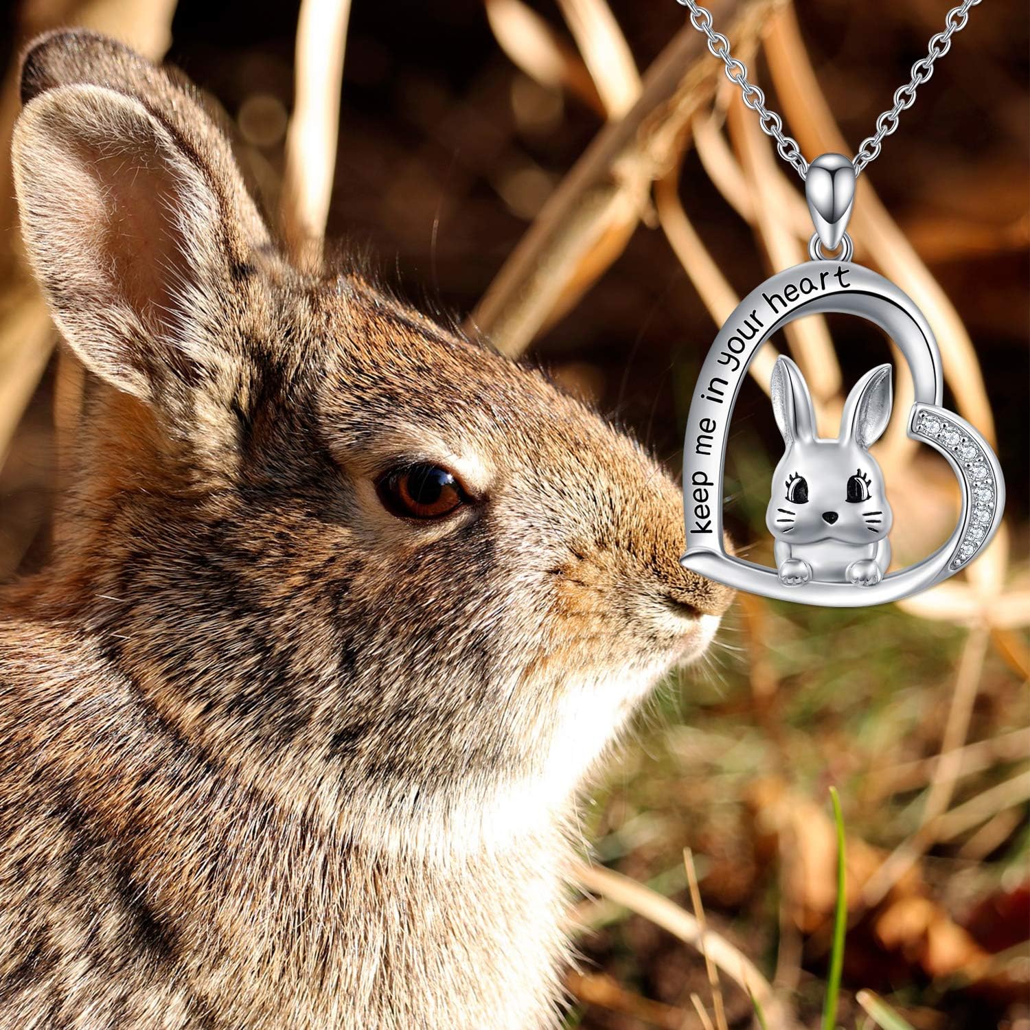 LONAGO Rabbit Necklace Sterling Silver Bunny Rabbit Heart Pendant Necklace Jewelry Gift for Women - Image 5