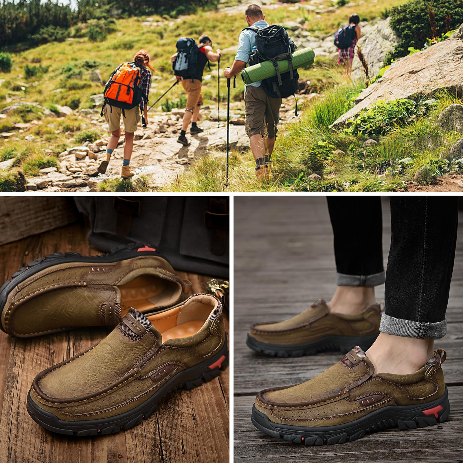 Scarpe da Trekking da Uomo, Scarpe da Trekking Stivali da Escursionismo in Pelle Impermeabile, Scarpe Sportive da Uomo, Antiscivolo, Leggere, Ortopediche