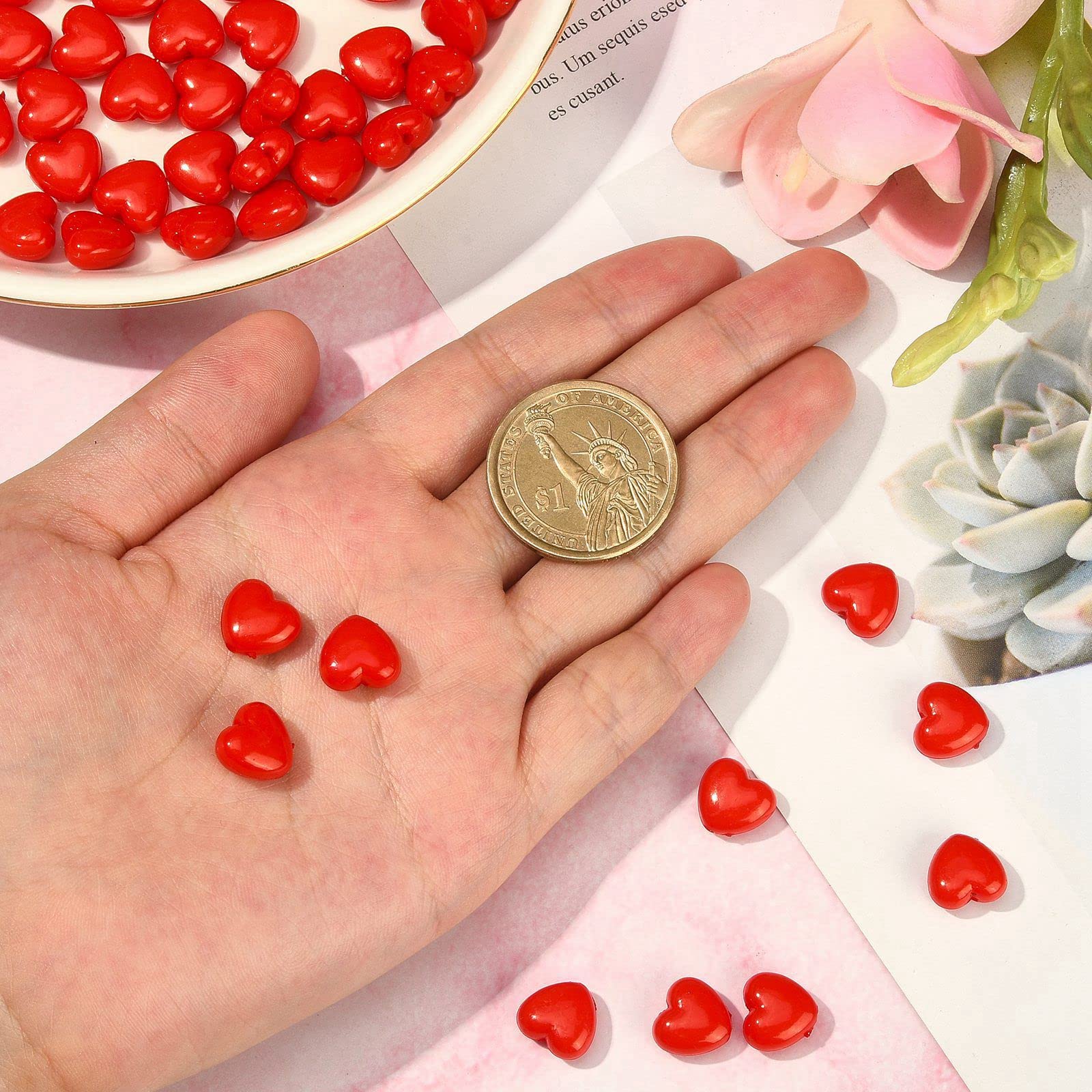 DanLingJewelry 100pcs Red Acrylic Heart Beads - Sweet Mini Spacer Hearts for DIY Jewelry Making Crafts, 100pcs - red heart, Wide - Image 4