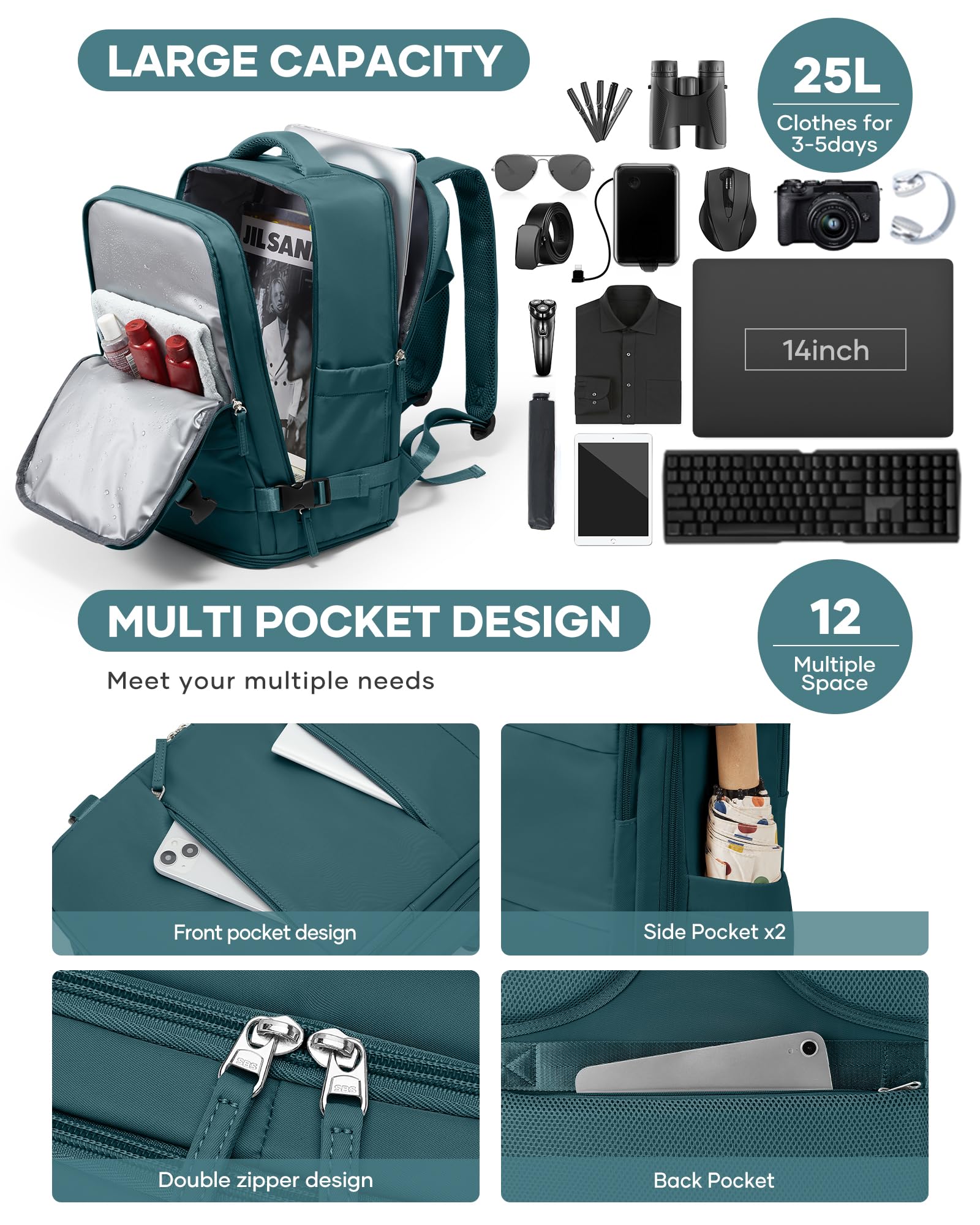 BJLFS Borse da Cabina per Ryanair 40x30x20 Bagaglio a mano Sottovuoto 40x20x25 Zaino da Viaggio con Sottovuoto impermeabile Donna Zaino Easyjet 45x36x20 Zaini Wizzair con porta scarpe