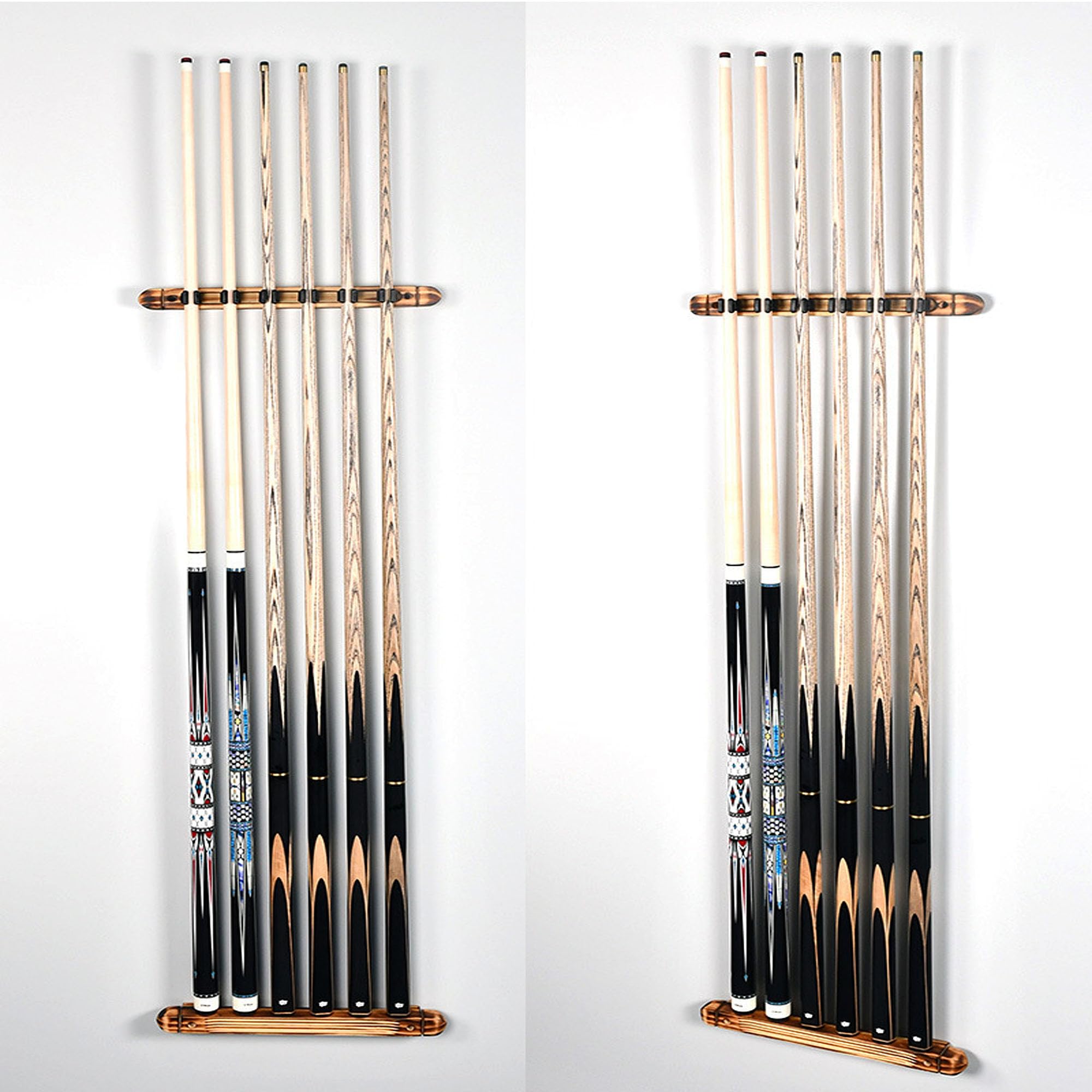 6 Pool Queue Halter Wand montiert Pool Queue Rack Holz Farbe Pool Queue Stand, Wand montiert Billard Stick Halter, Clip Zubehör für Snooker Spiele Billard Clubs Bars Billard Spieler