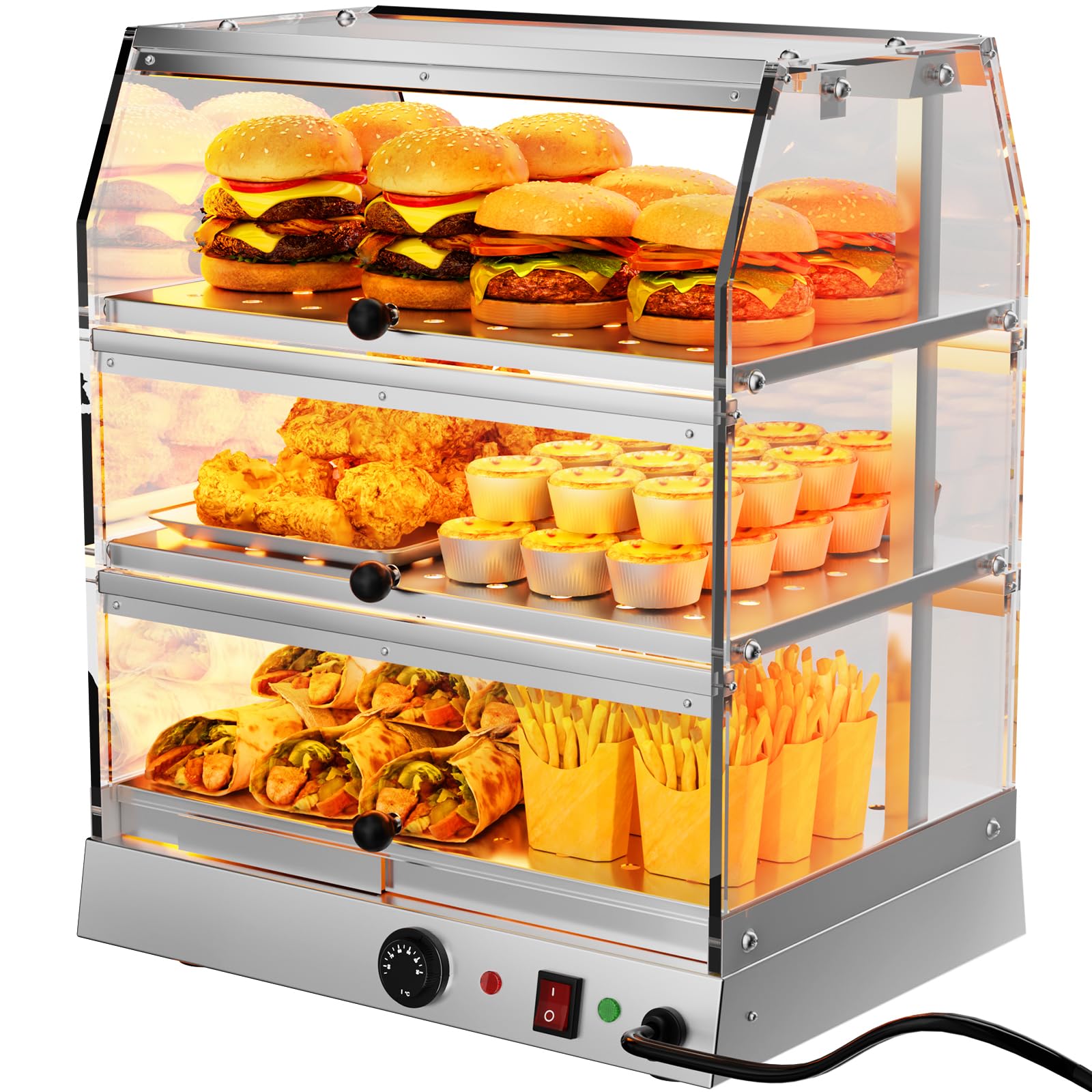 TAIMIKO Scaldabagno commerciale scalda armadio vetrina in acciaio inox 3 livelli, scalda pizza per piatti caldi, scalda pasticceria, piano di lavoro, vetrina riscaldata, pasticceria, ristorante patty