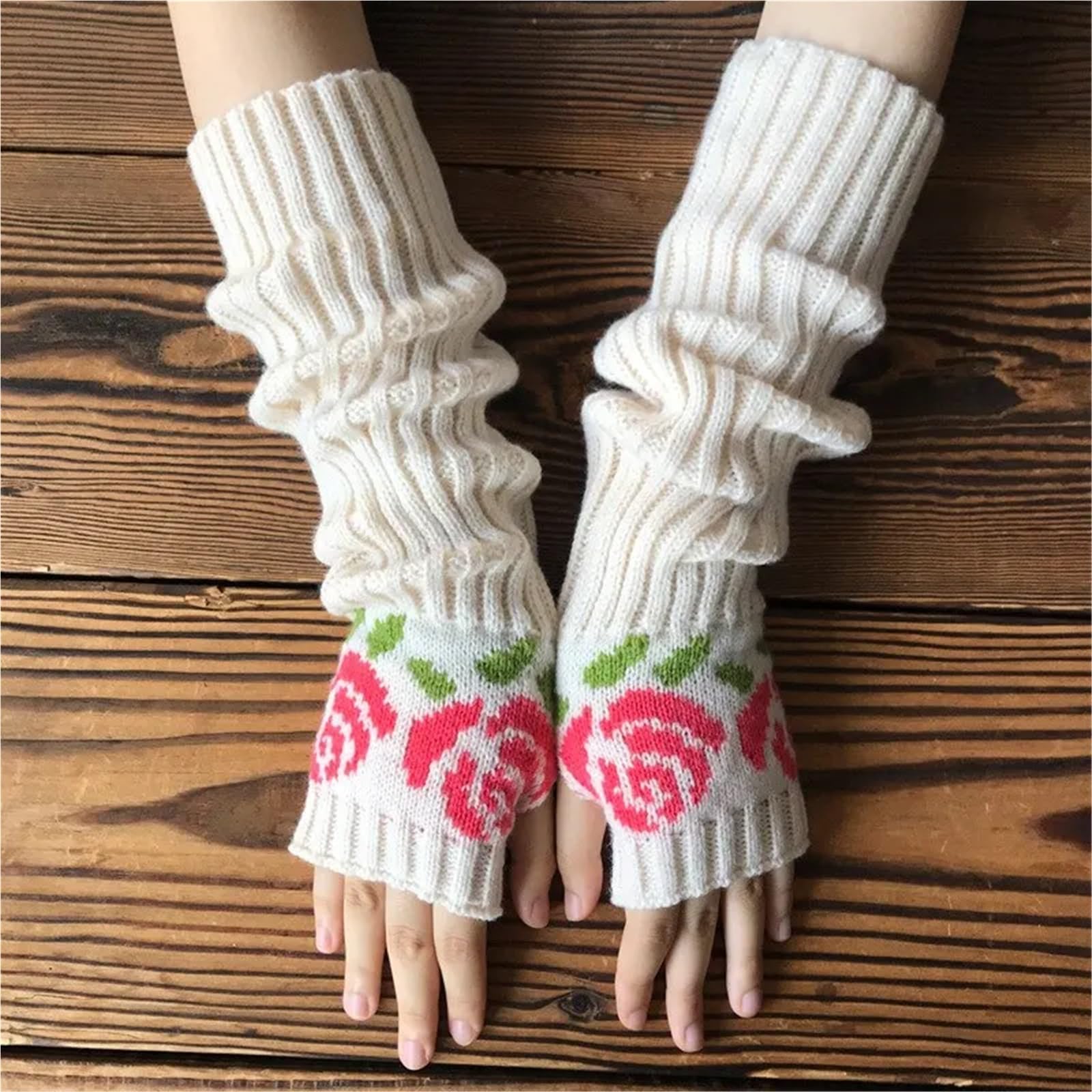 3 pares de guantes invierno punto rosa medio dedo alargados incluso brazo for mujer Para Correr, Ciclismo, Conducir