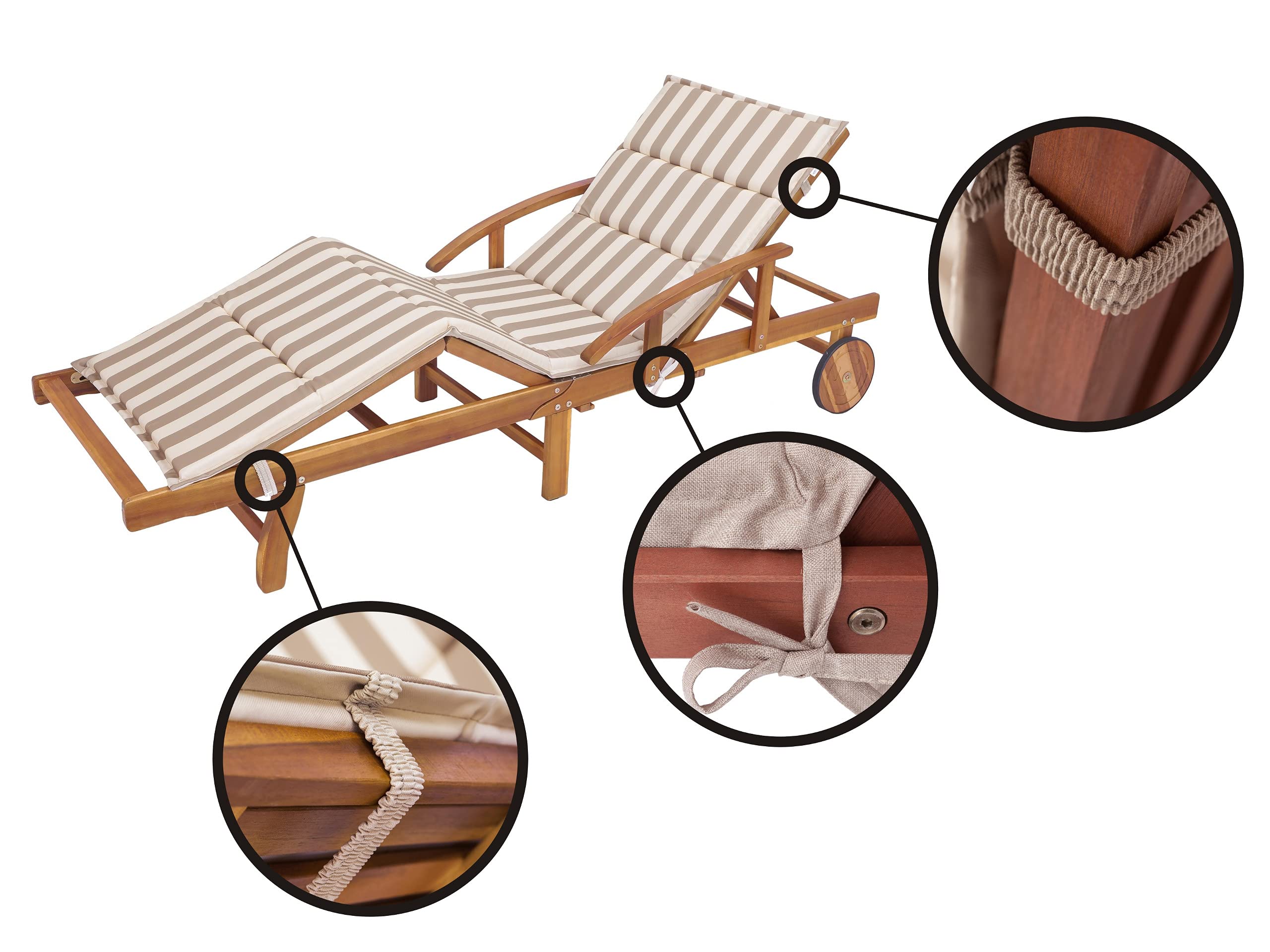 PillowPrim Sitzkissen für Sonnenliege - Stuhlkissen - Für Gartenliege, Terrassen und Balkonliebhaber - Komfort im Freien - Beige mit Streifen, 185x56x4 cm