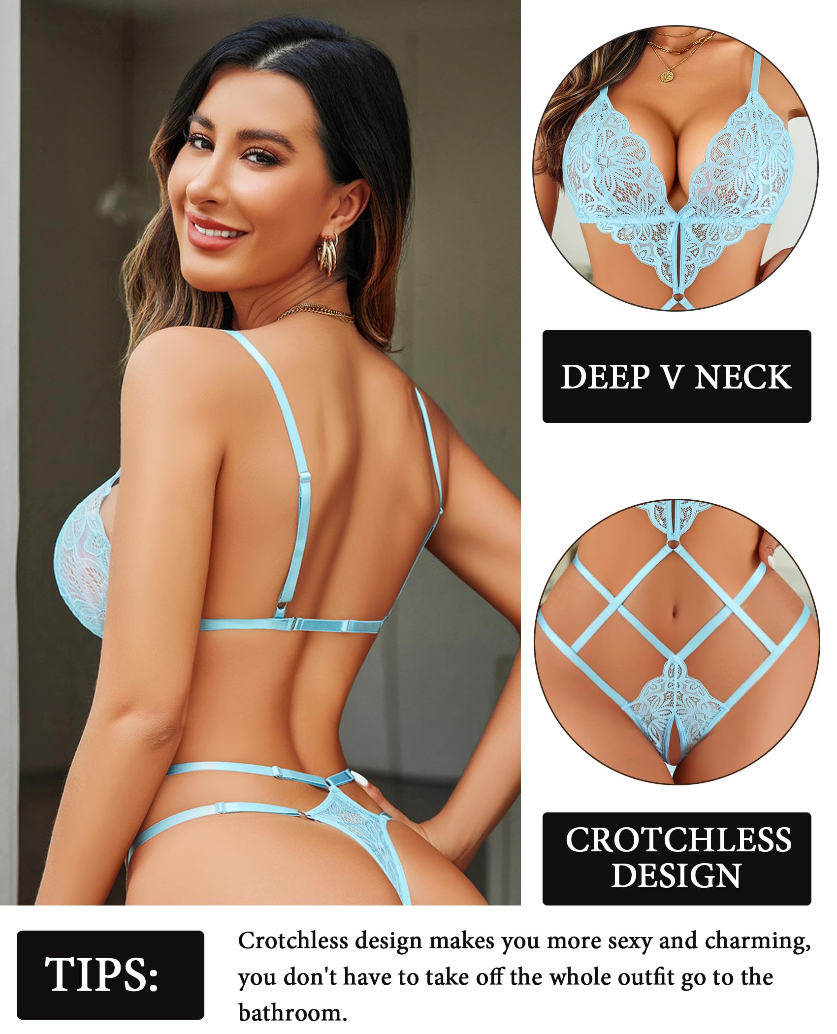 Avidlove Women Lingeries Deep V Teddy Lingerie Sexy Lace Bodysuit Cut Out One Piece Mini Babydoll