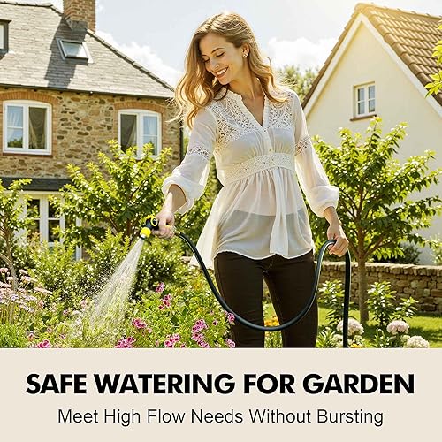Miniatura 7 de Manguera de agua de jardín de goma de 50 pies, manguera de jardín a prueba de fugas de 58 pulgadas con conector de latón, manguera flexible para