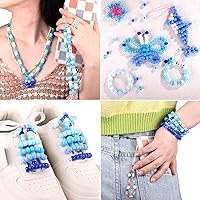 Vista 6 de Blue and White Pony Beads, 1200Pcs 6x9mm Pony Bead Bulk and 100Pcs Square Letters, Large Hole Hair Bead for Braids for Girls Kids, Plastic Kandi Azul