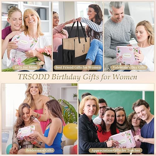 Miniatura 7 de Regalos personalizados de 50 cumpleaños para mujeres, bolsa de mano inicial con bolsa de maquillaje, bolsas de playa bordadas de yute, regalos de