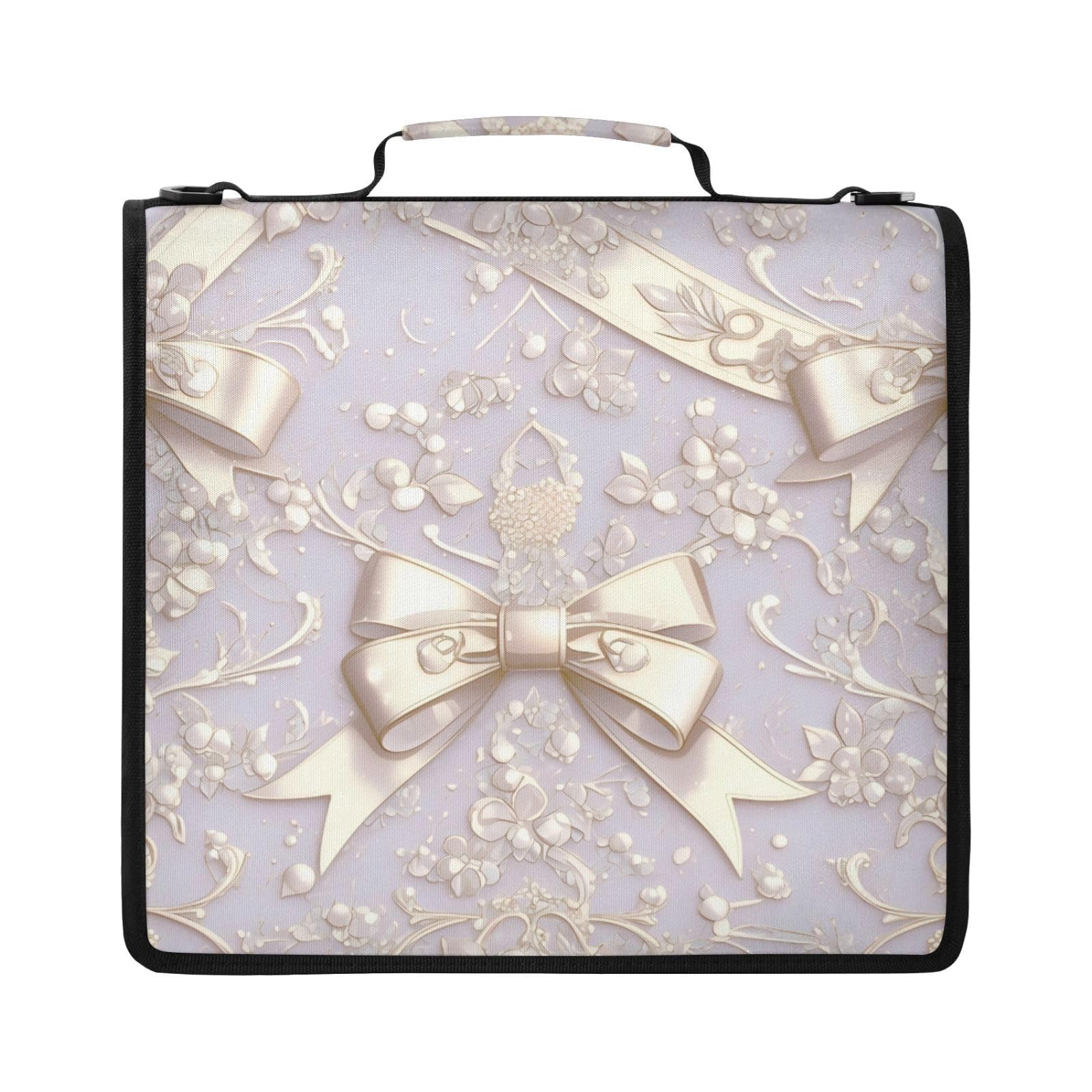 Carpeta de 3 anillas con cremallera y lazo dorado con estampado floral y