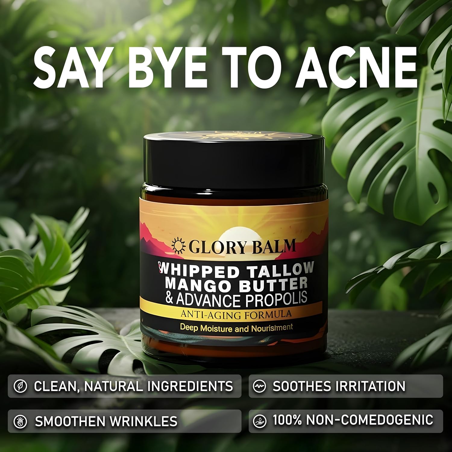 Whipped Beef Tallow for Skin - Organic Moisturizer with Mango Butter, Propolis, Rosehip Oil, & Beeswax - Daily Nourisment Cream Day & Night (4oz) Unscented