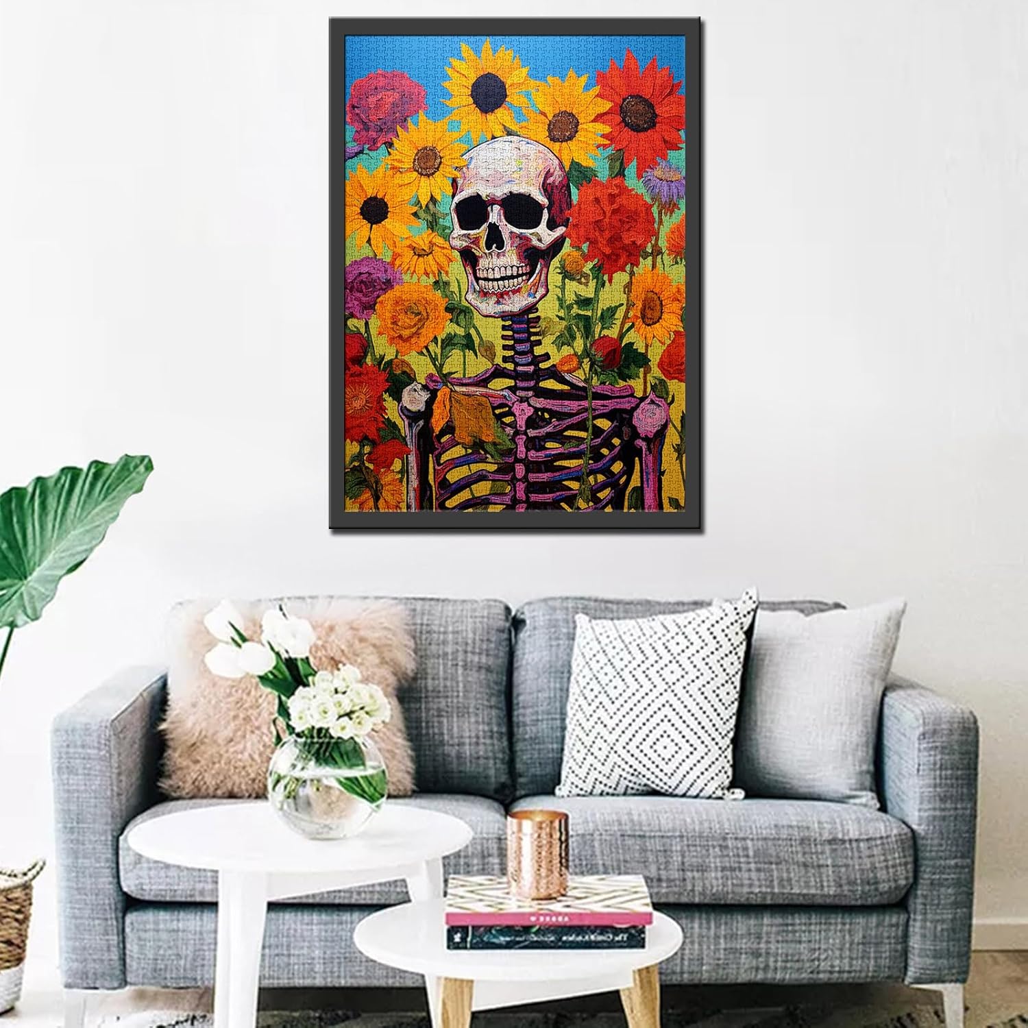 Tucocoo 1000 Piece Jigsaw Puzzles for Adults Graffiti Human Skull Jigsaw Puzzle Skeleton Men Sunflower Art 1000 Pieces Puzzles for Challenging Family Activity Game Colorful DIY Puzzle Wall Decor