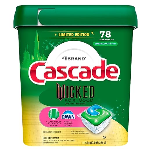Cascade "Wicked: For Good" Limited Edition Complete Dishwasher Pods, Dishwasher Detergent, Dish Detergent Soap, Emerald City, 78 ct