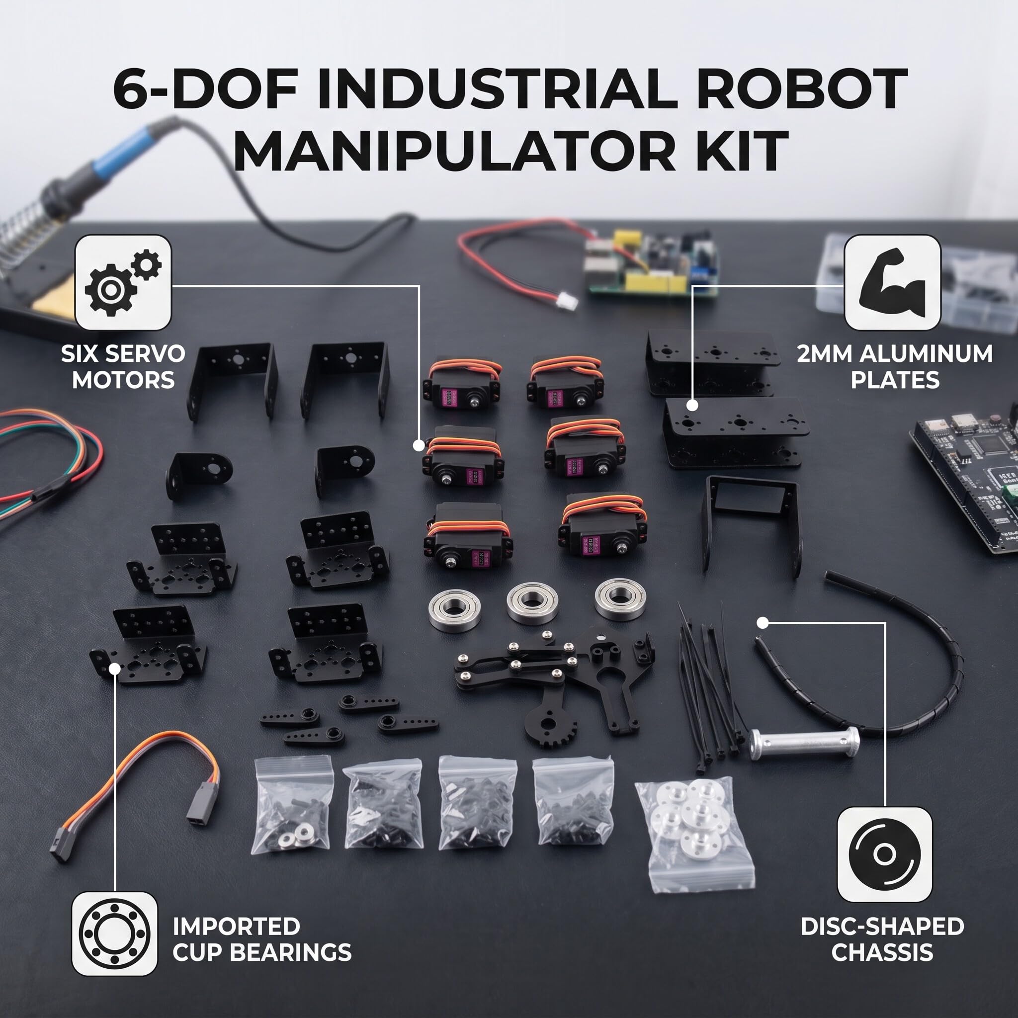 Ejoyous Kit de bras de robot, mécanique 6DOF - Pince de serrage de bras robotique - Kit de construction de griffes - Manipulateur DOF - Pièces de robot industriel
