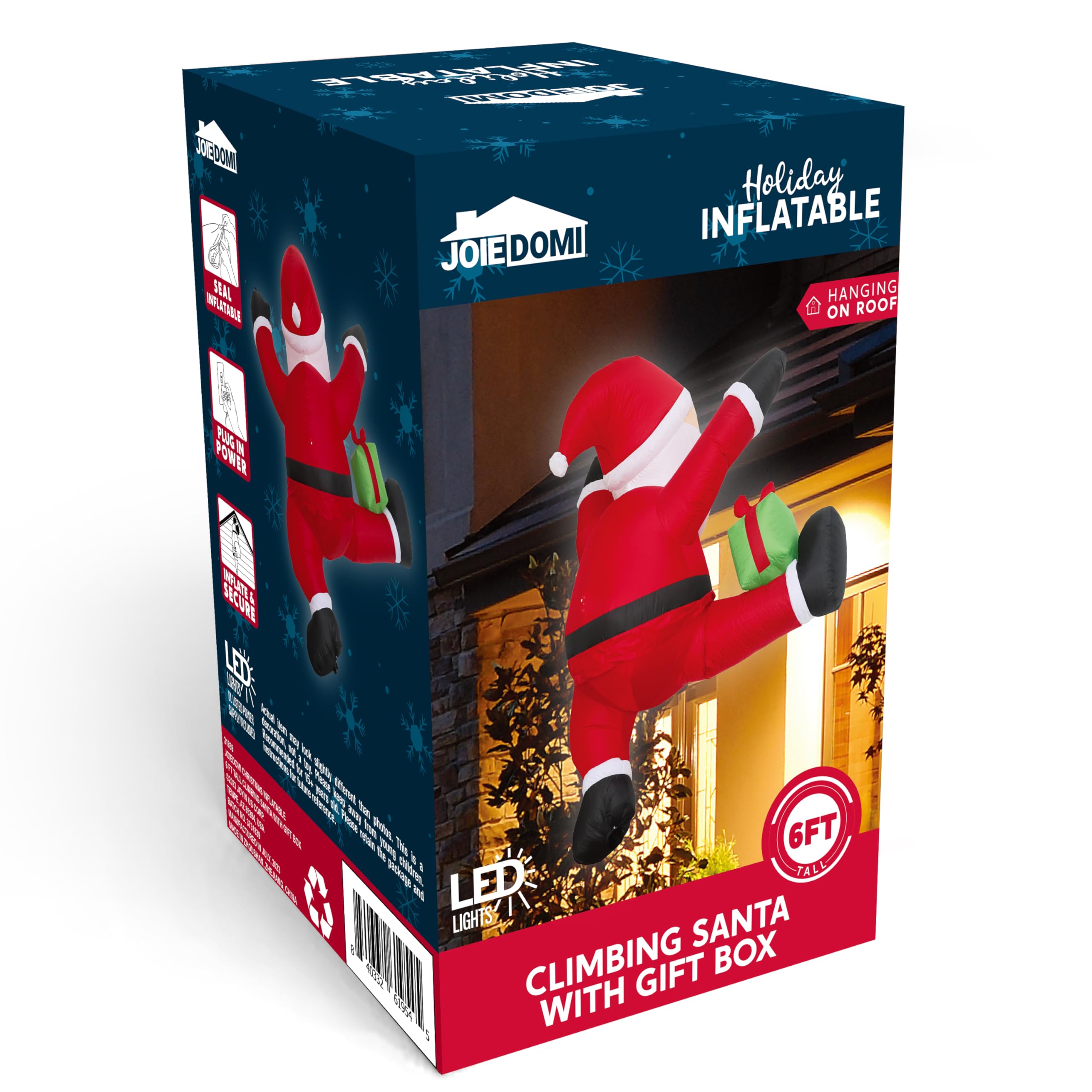 Joiedomi Père Noël Gonflable de 1,8 m de Haut avec boîte Cadeau, Père Noël Gonflable à Suspendre avec LED intégrée pour fête de Noël, extérieur, Cour, Jardin, décoration de pelouse