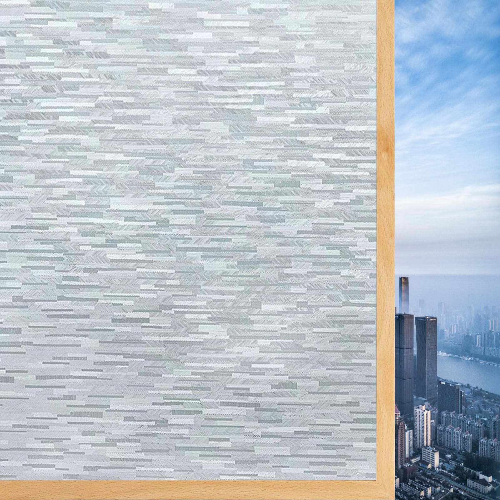 Glass Window Film 80 x 380 cm Blokująca Promienie Uv, Matowa, Nieprzezroczysta, Zdejmowalna, Przylegająca Elektrostatycznie, Folia Prywatności Na Okna Szklane, Imitacja słojów drewna