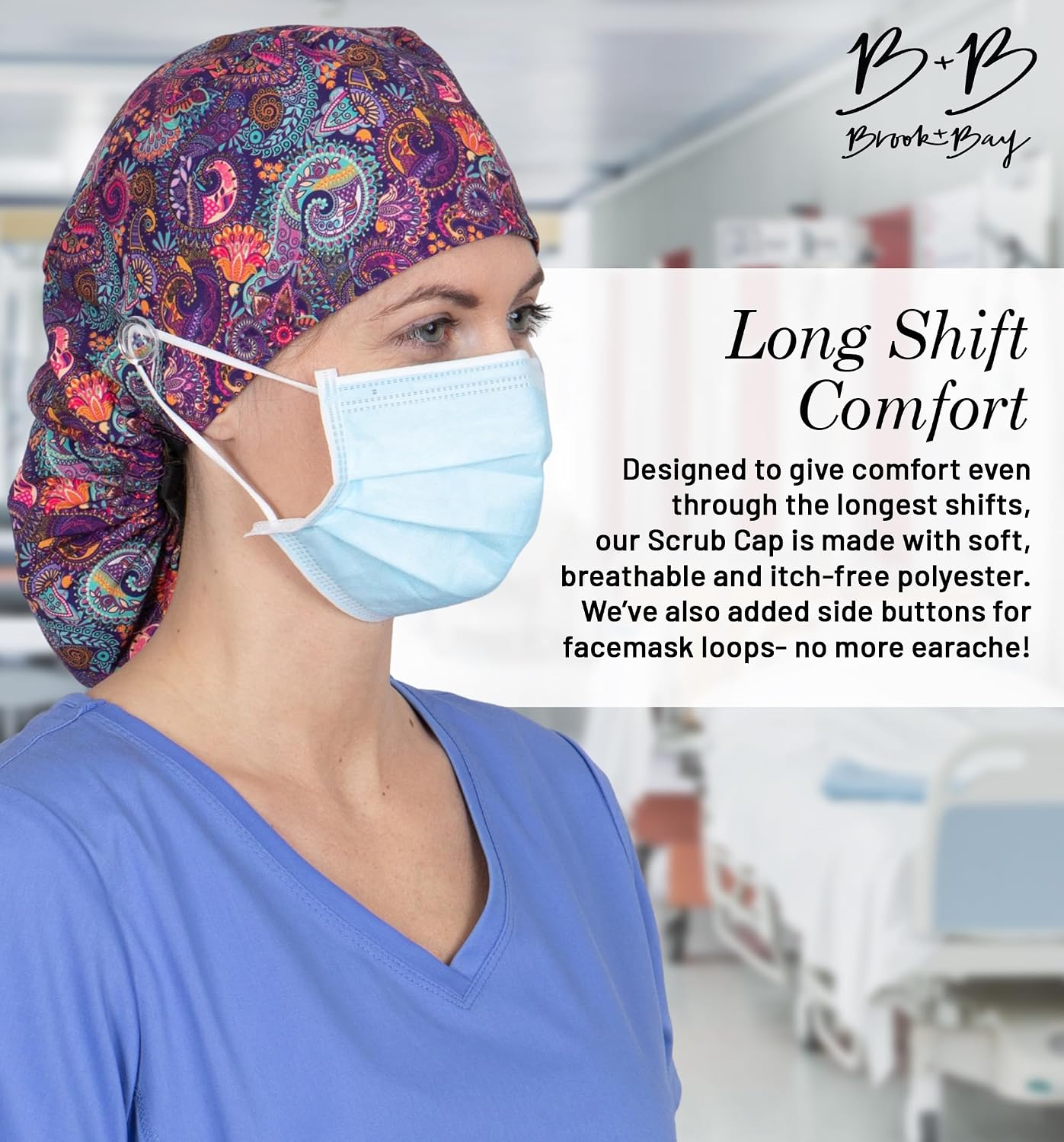 Scrub Caps Women Ponytail - Surgical Caps for Women Long Hair - Nurse Cap - Scrub Hats for Nurses - Bouffant Scrub Cap