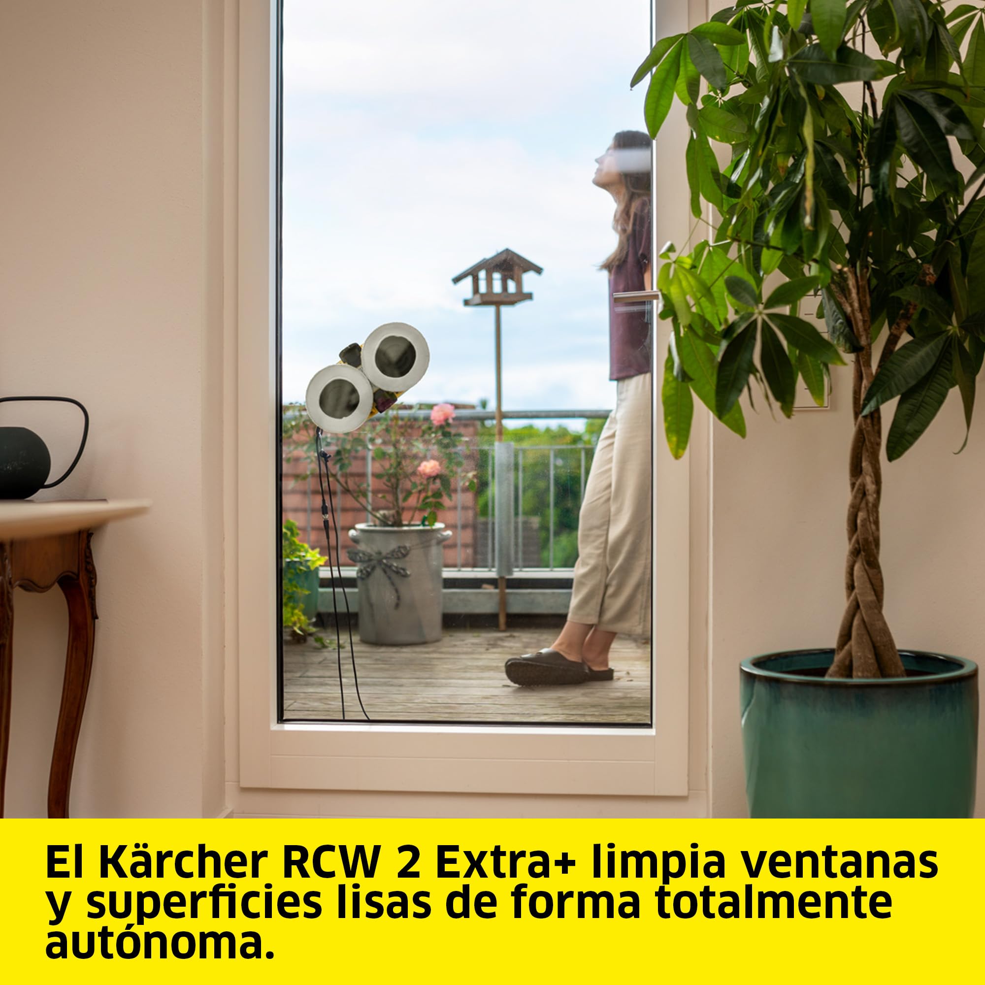 KÄRCHER Robot limpiacristales RCW 2 Extra+, Limpieza automática de Ventanas, con Cable de Seguridad y batería de Emergencia, 3 min/m², depósito: 70 ml, Cable: 5 m, 6 Pares de Fundas de Limpieza