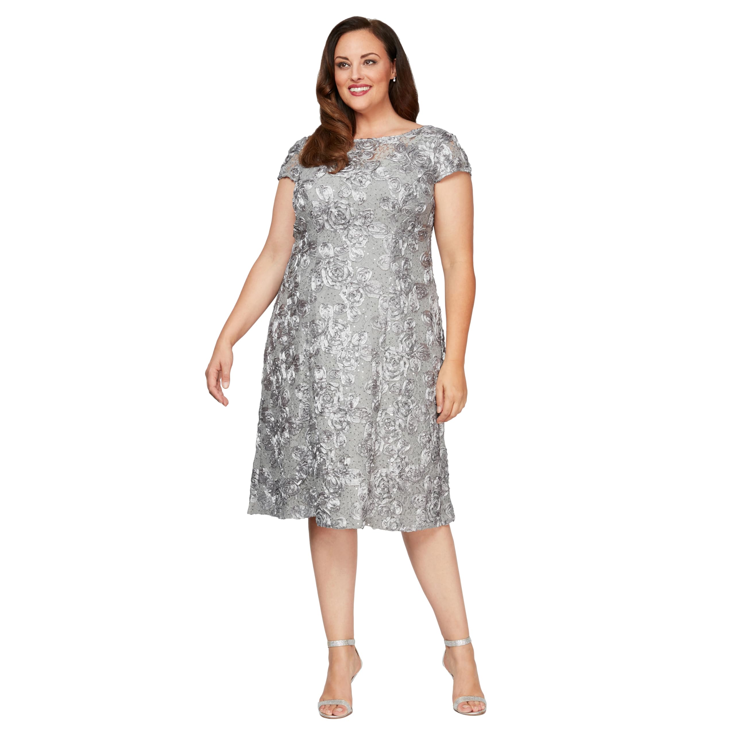 Alex Evenings Women's Tea Length A-line Rosette Dress