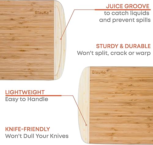 Miniatura 6 de Tabla de cortar de madera para cocina, tabla de cortar grande de bambú de 14 x 11 pulgadas con ranura para jugo, tabla de cortar de madera, bandeja