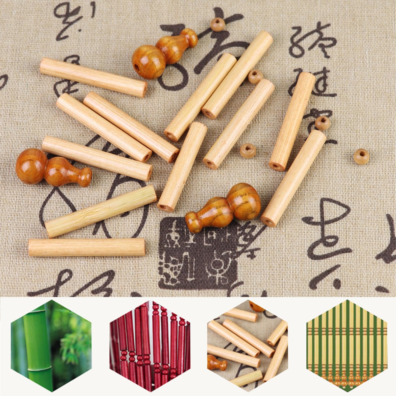Amazon｜玉のれん 木製 レトロ 天然竹ビーズカーテン 手作りインテリア 