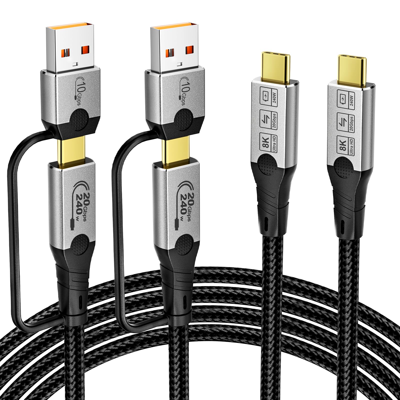 2-in-1 USB A/C auf USB-C Kabel, 20Gbps, 8K@60Hz，USB：3m+3m