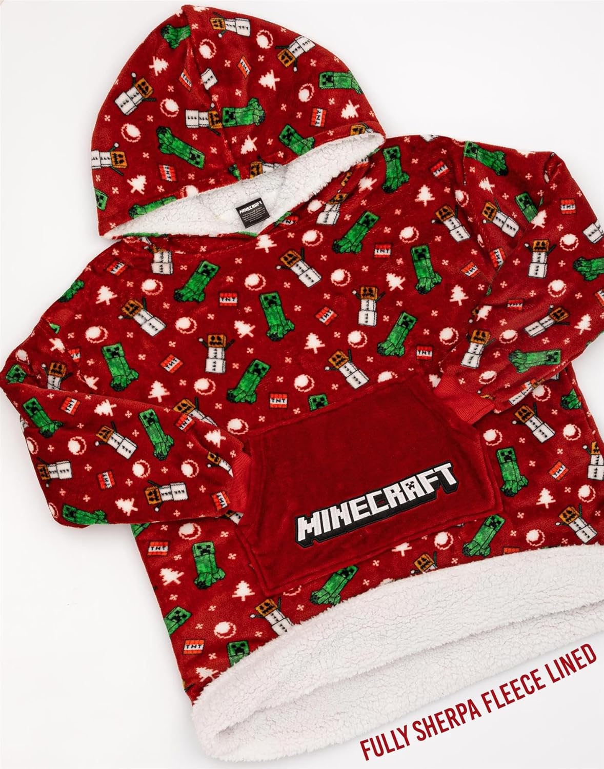 Minecraft Christmas Xmas Vuddie Oversized Blanket Hoodie Kids Boys Girls Red Fleece