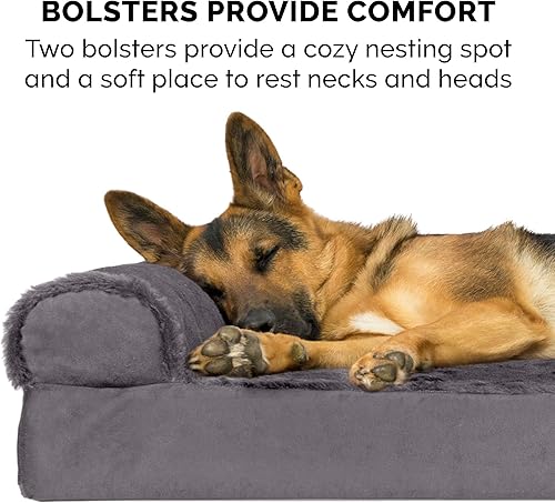 Miniatura 10 de Furhaven - Cama ortopédica para perro, con bloque sólido de espuma, en forma de L, estilo diván, de felpa y terciopelo, gris platino, talla jumbo