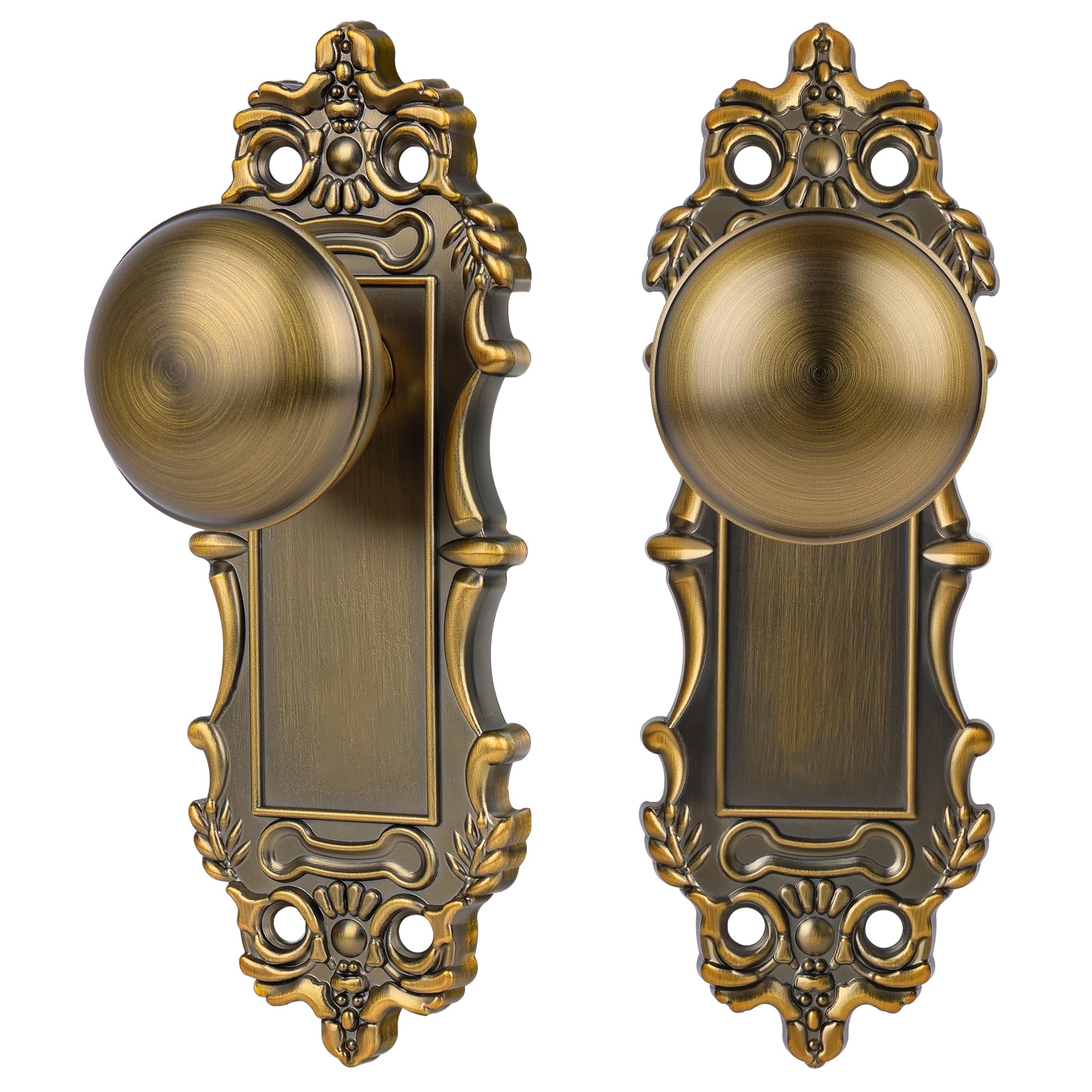 Ceymio Antique Brass Dummy Door Knobs Interior 2 Pack Brass Door Knob Antique Door Handle Vintage Door Pulls For Pantry Door Hallway
