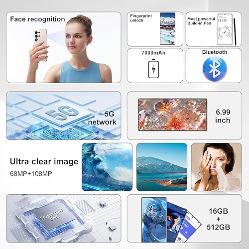 Miniatura 5 de I25 Ultra Smartphone 16 GB de RAM, 512 GB de almacenamiento, batería de 7000 mAh, pantalla de 6.99 pulgadas, Android 14, lápiz óptico incorporado,