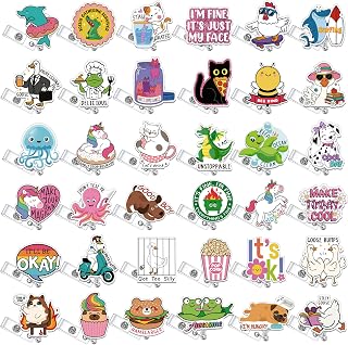 Cunno 36 Pcs Christmas Funny Badge Reel Bulk Nurse Cute Retractable Name ID Clip Badge Holders Reels for Doctor Nursing Student Medical Assistant Pharmacy Coworker Work Accessories Gifts