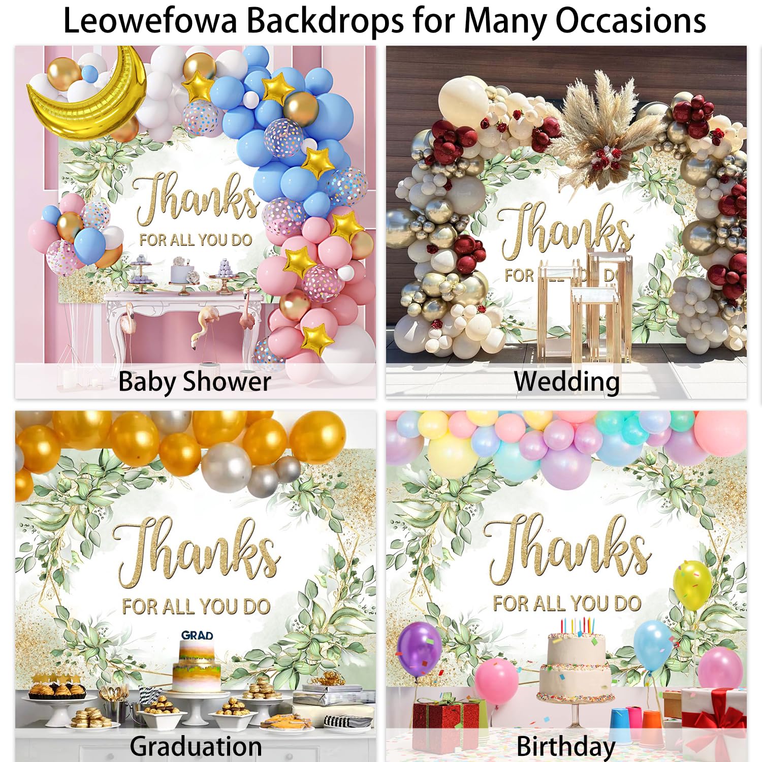 Leowefowa Fondali fotografici con scritta "Thank for All You Do", in vinile, 2,4 x 1,2 m, con scritta in lingua inglese "Thank for All You Do", per fotografie, insegnanti, medici, per pensionamento