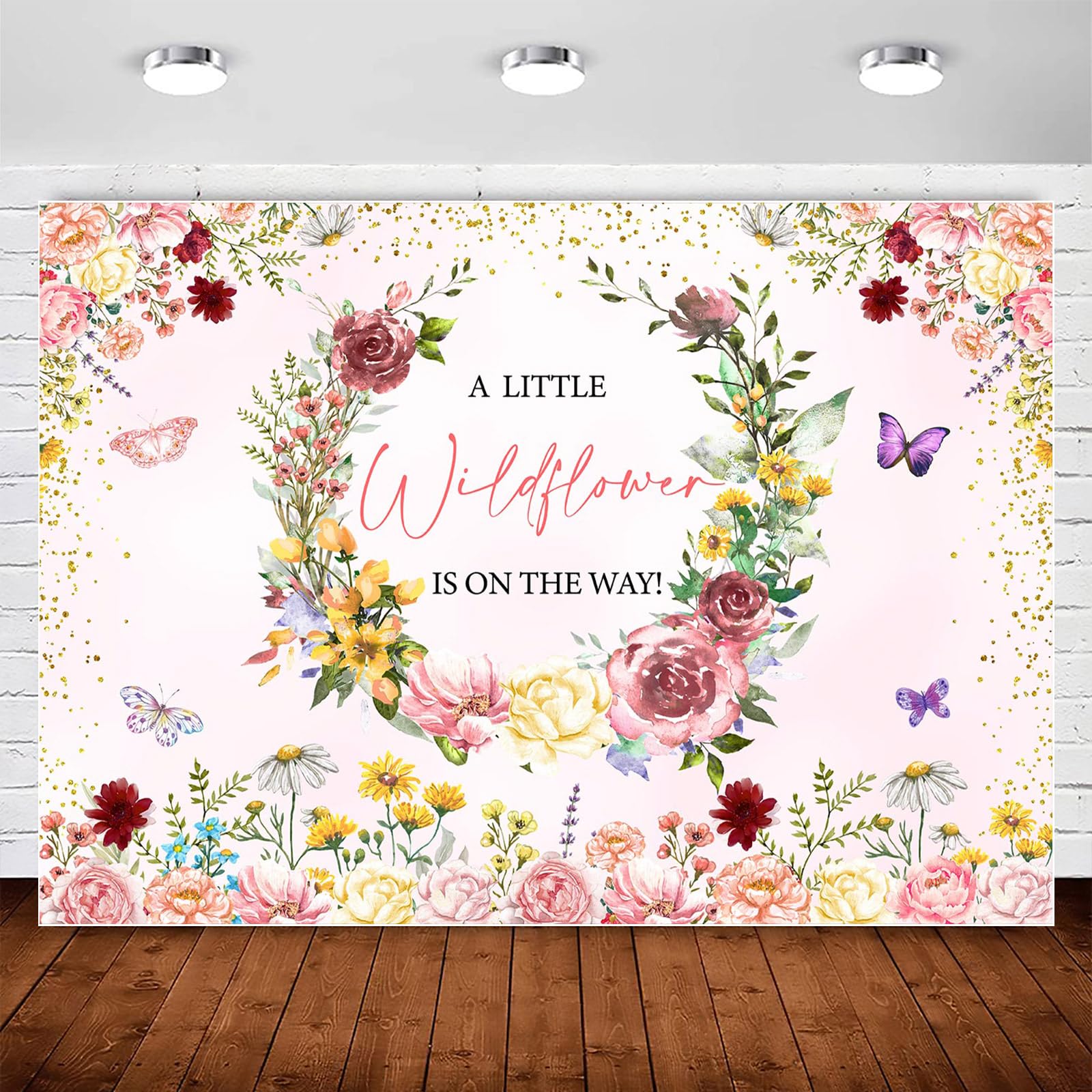 Pink Floral Wildflower Baby Shower Backdrop Banner Party Decorations for Girls,A Little Wildflower is On The Way Banner Wild Flower Theme Baby Shower