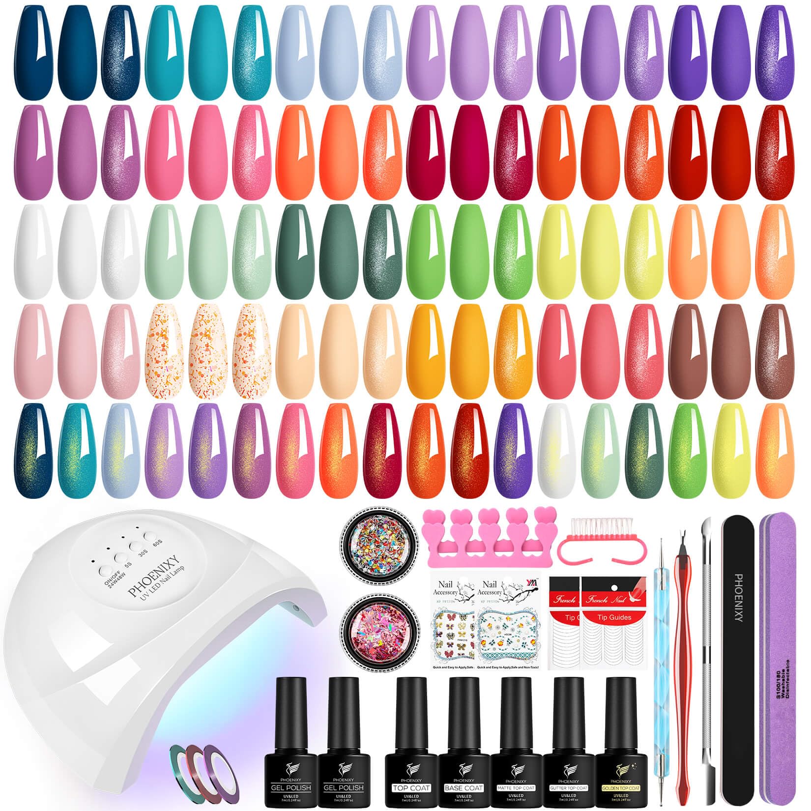 Phoenixy 29 Stück Nagelset Gelnägel Starterset, 24 Farben UV Nagellack Set mit Nageldesign und Werkzeuge, Gelnägel Set für Nagelkunst zu Hause