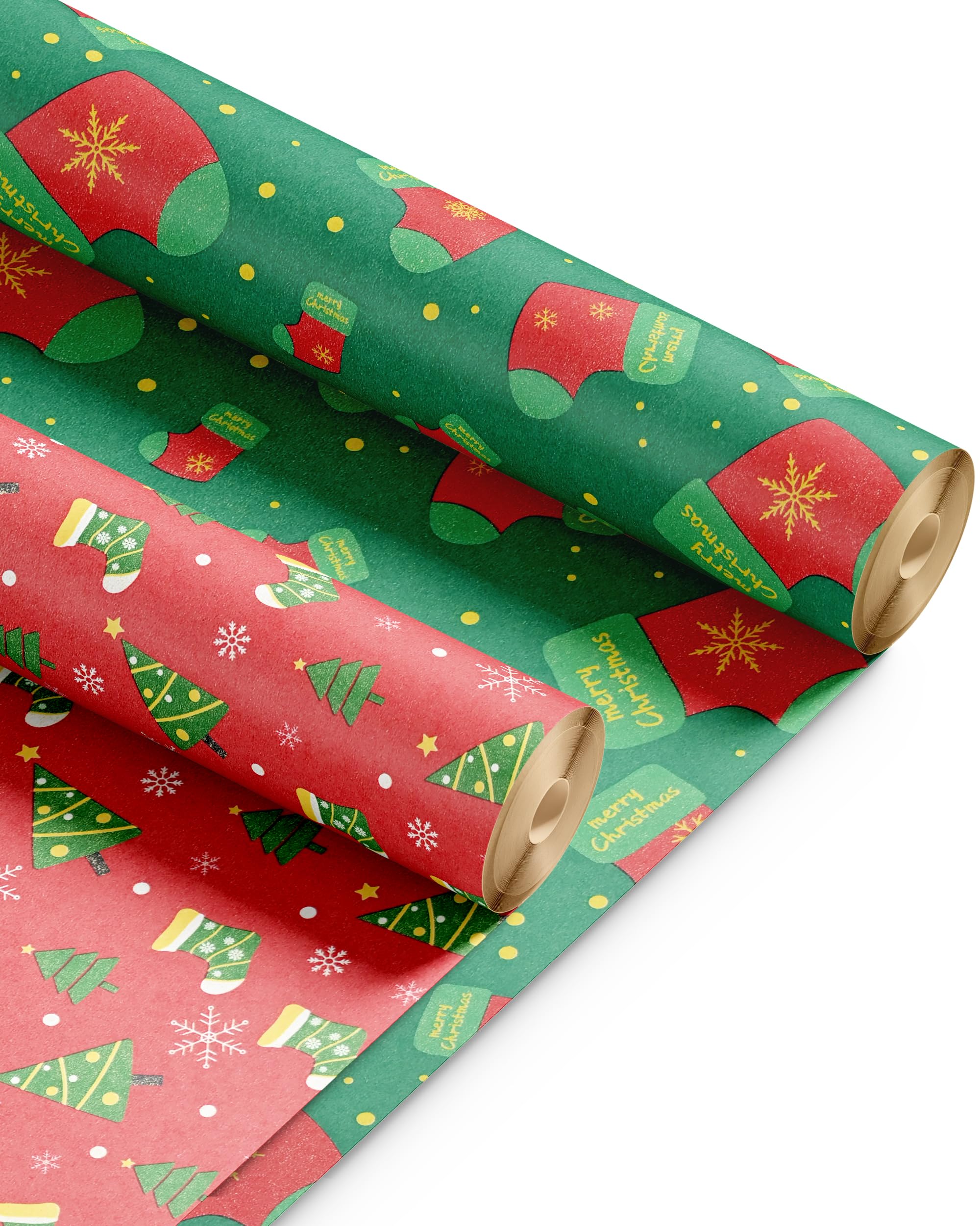 Kraft & Co Christmas Wrapping Paper Rolls – 2 Pack Thick Paper Sheets 44.5cm x 25m – Kraft Xmas Gift Wrap – Festive Eco Friendly Wrapping Papers for Christmas Gifts–Arts and Crafts–50m Total