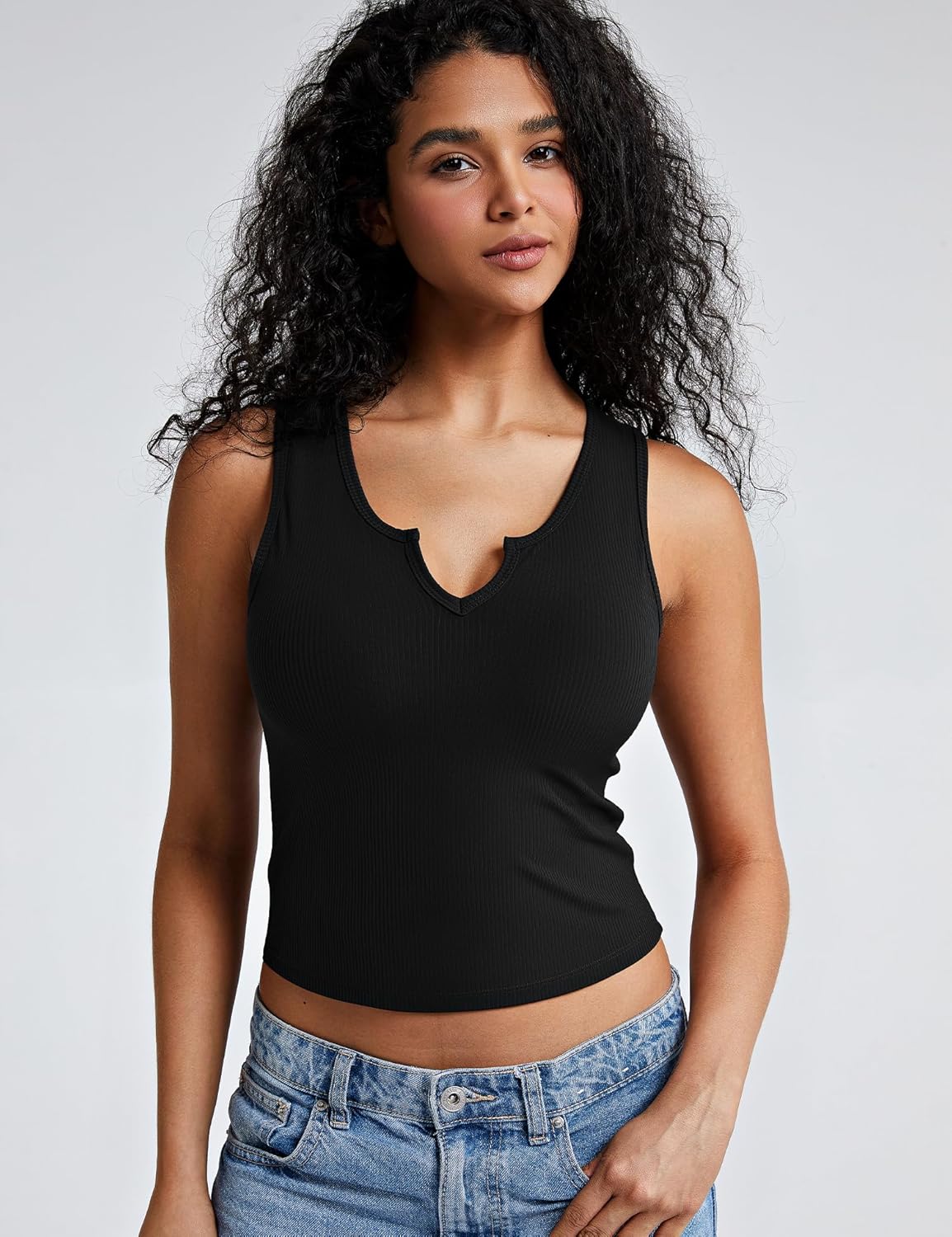 ZeroBound Built in Shelf Bra Tank Crop Top - V Neck Tank Tops for Women, Basics Going Out Top Sleeveless Garment - Image 2