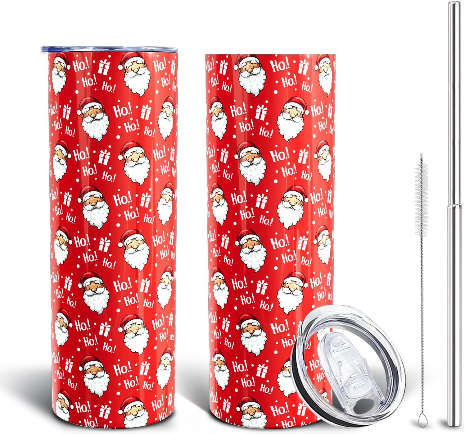 Christmas Red Gifts for Women Men, 20 Oz Tumbler with Lid and Straw, Xmas Santa Claus Stainless Steel Insulated Travel Coffee Cup, Winter Holiday Water Bottle for Him Her (1 PC)