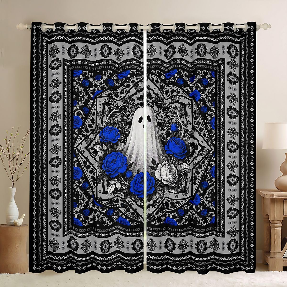Rideau occultant damassé western 140x175 cm aux finitions antiques