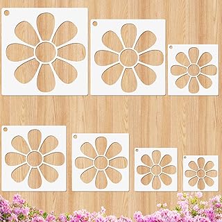 Daisy Flower Stencils for Painting on Walls, 7 Pcs 3.1-7.7 Inch Flower Stencils Reusable Paint Art Stencil Floral Art Templates for DIY Crafts, Canvas, Wood
