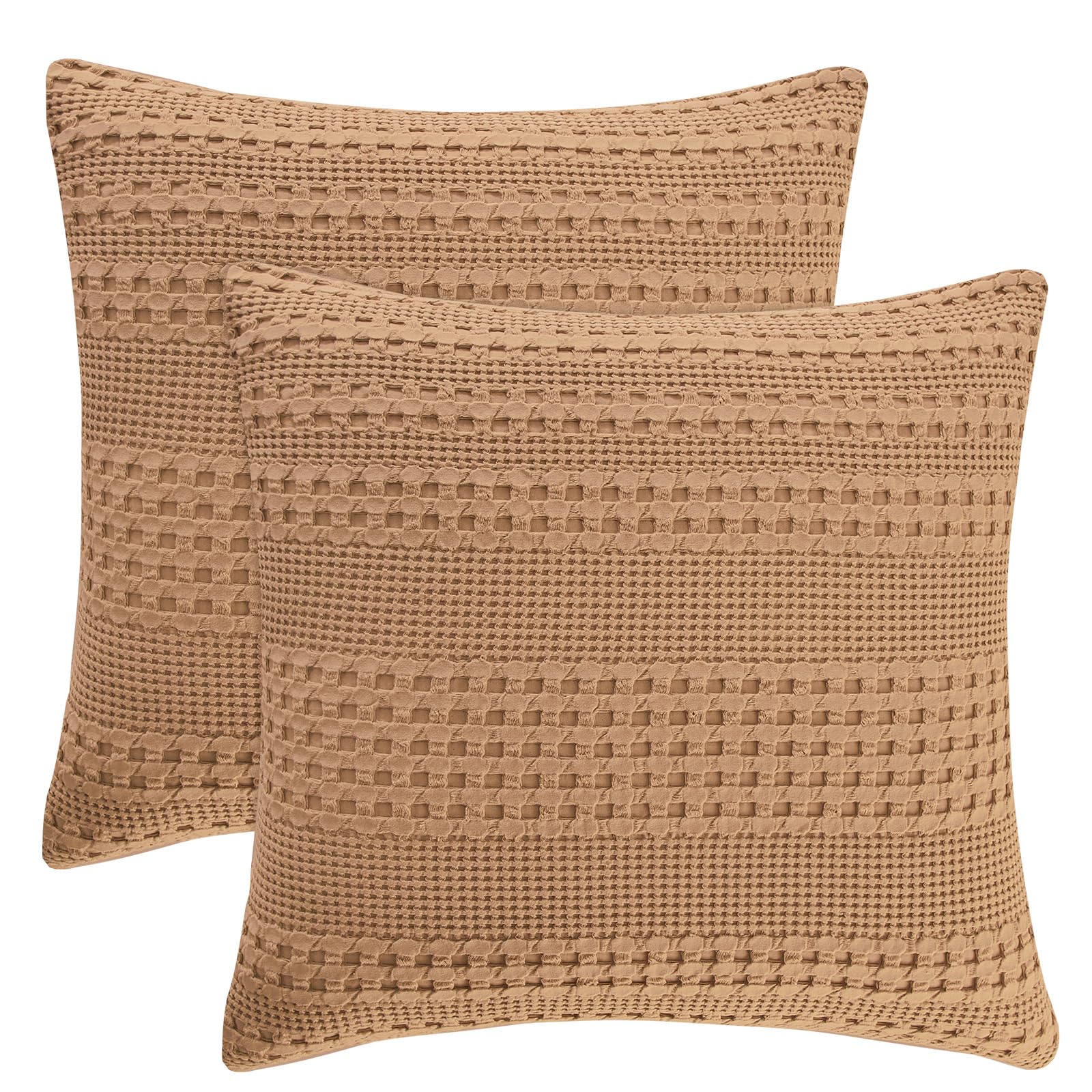 phf 100% cotton waffle weave euro sham covers, 2 pack 26" x 26" bed pillow covers for elegant home decor, no filling, luxury aesthetic soft euro pillow cases for bed, clay