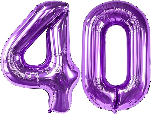 KatchOn, Globos gigantes de 40 cumpleaños morados de 40 pulgadas Globo morado 40 Decoraciones moradas de 40 cumpleaños Globo de números 40