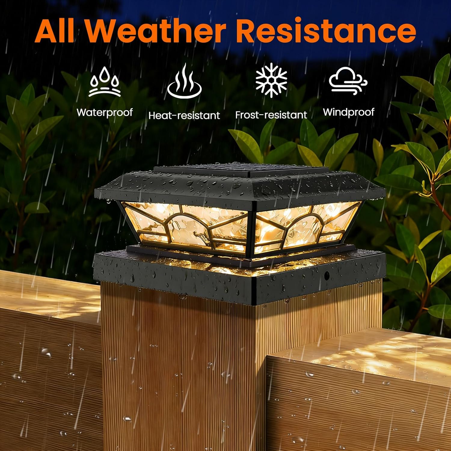 Brightever 4x4 3.5x3.5 Solar Post Cap Lights, 4-Pack Solar Powered Fence Post Light Outdoor Waterproof for Vinyl/Wooden Post, 2 Modes(Warm/Cool Light), Black Solar Deck Post Lights for Patio, Porch