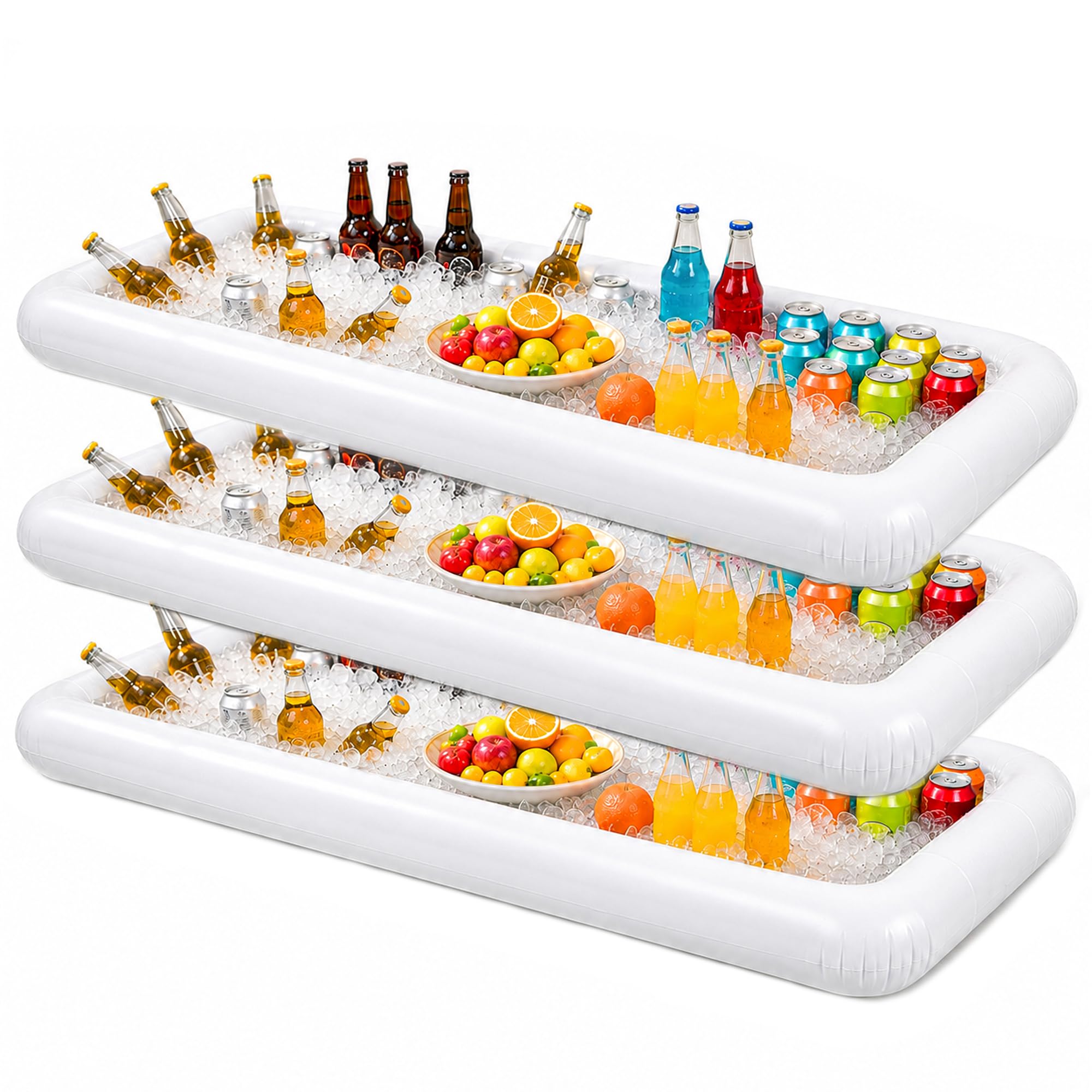 Novelty Place [Large Size] Inflatable Ice Serving Buffet Bar with Drain Plug - Salad Food & Drinks Tray for Party Picnic & Camping (Pack of 3)
