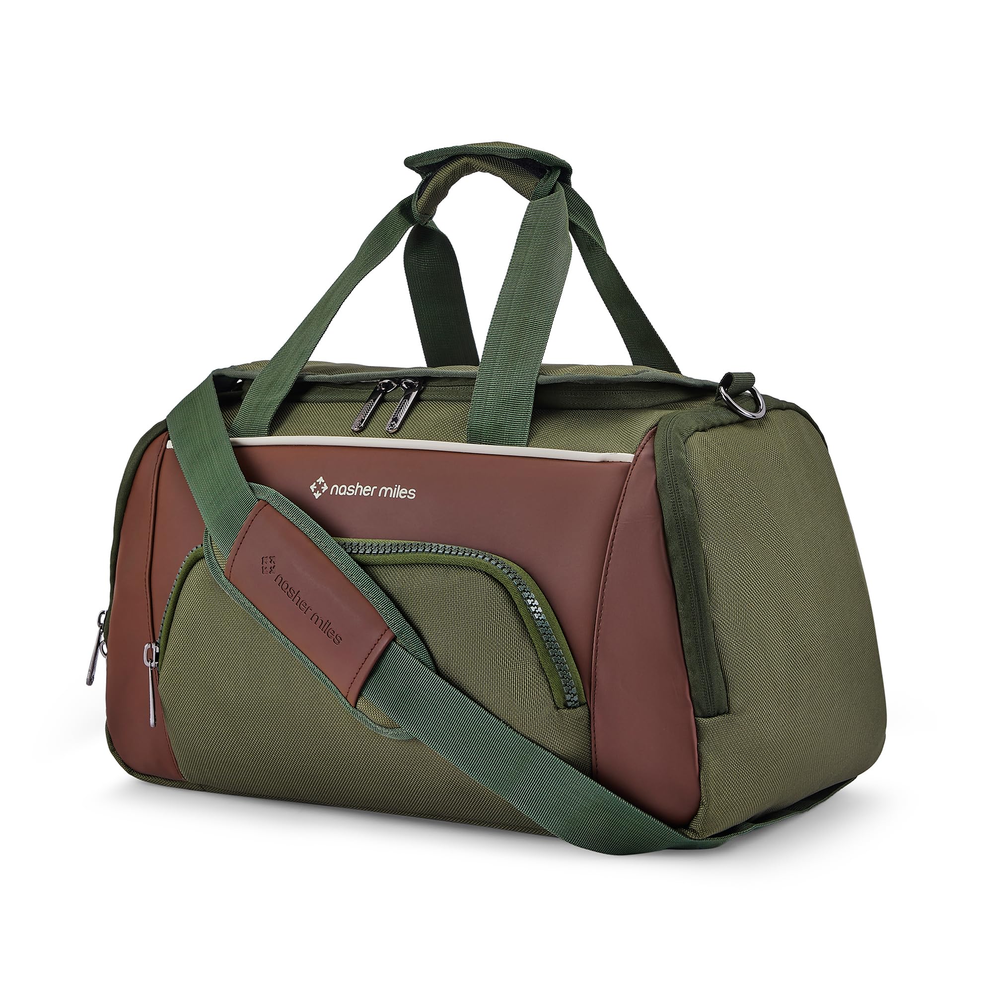 Pace Duffle Bag | 34L Polyester Carry-On Luggage | Travel Bag | Weekender Bag with Shoe Compartment | Ideal for Men, Women, Boys, Girls (Brown & Olive)-image-17
