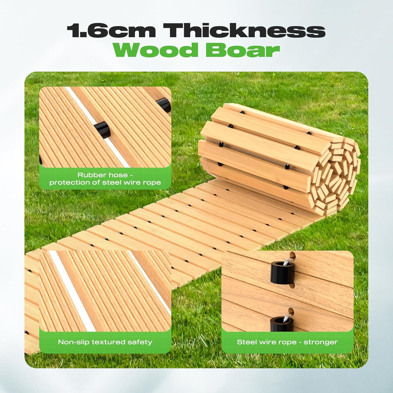 8FT Wooden Garden Pathway, Outdoor Roll Out Cedar Straight Walkway Weather-Resistant Garden Walkway Non-Slip Outdoor Boardwalk for Beach Patio Backyard and Wedding Party Pathways