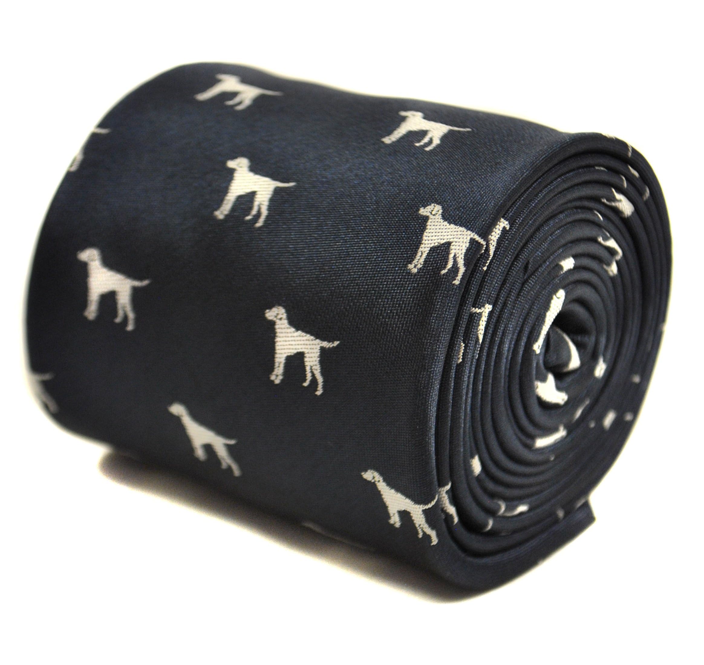 Frederick Thomas Men's Black Tie With Hound Dog Silhouette Design, Classic 8Cm Width, 147Cm Length Fine Tailoring Ideal Style For Daily Office Wear, Weddings, Formal Events And Dinner Parties