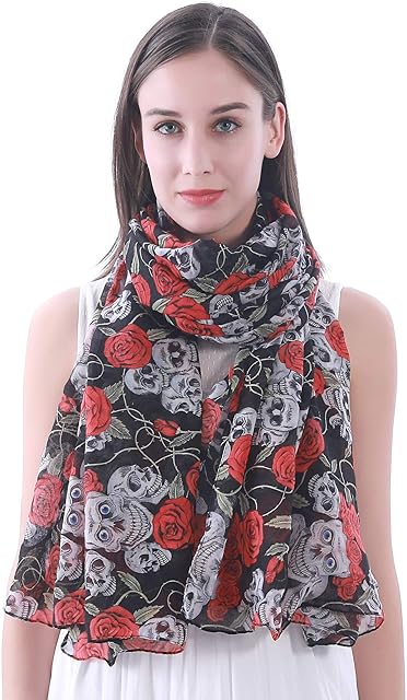 Lina & Lily Skull Rose Print Women's Scarf Shawl Wrap