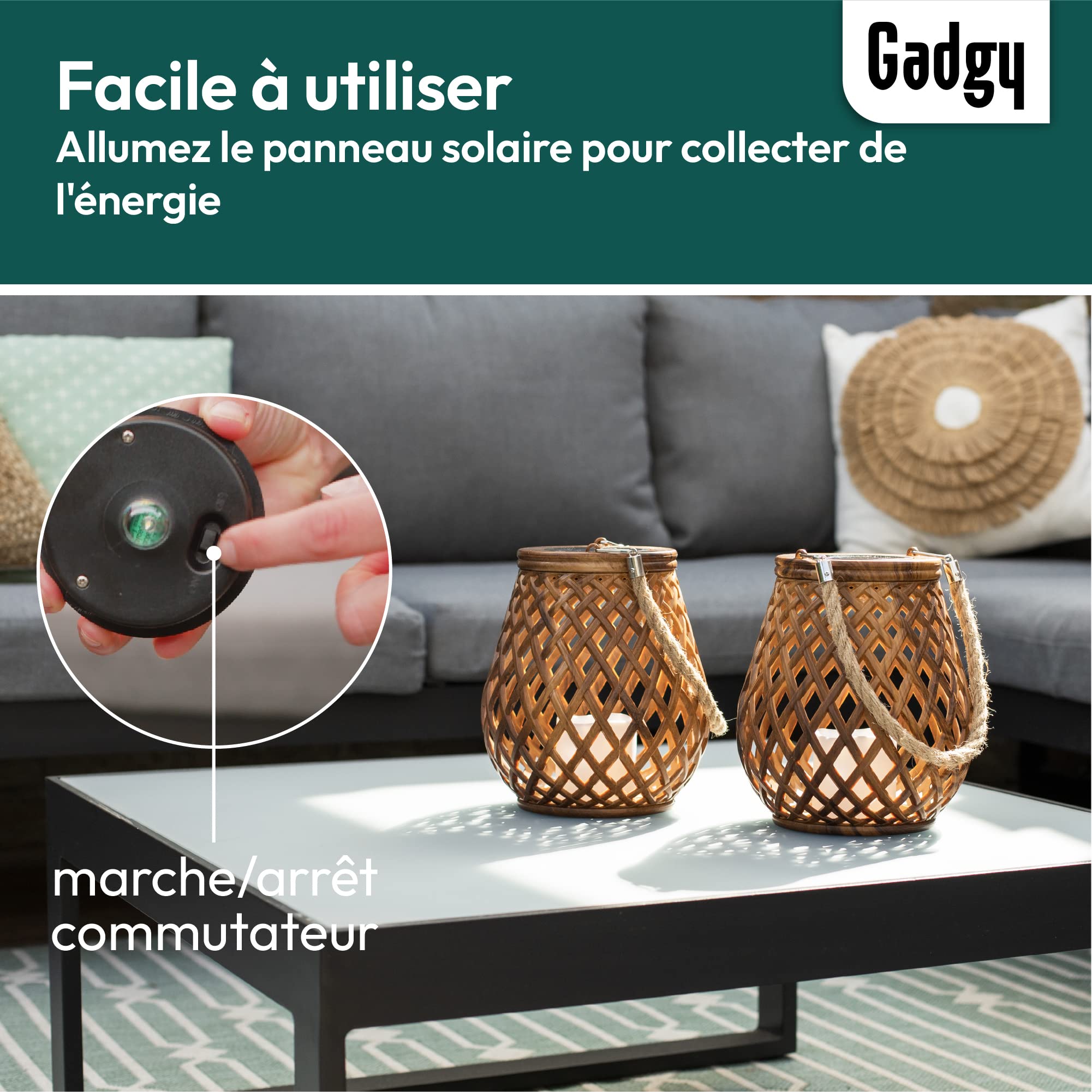 Gadgy Lot de 2 Lanternes Solaires Extérieures LED Effet Rotin pour Jardin Terrasse Balcon
