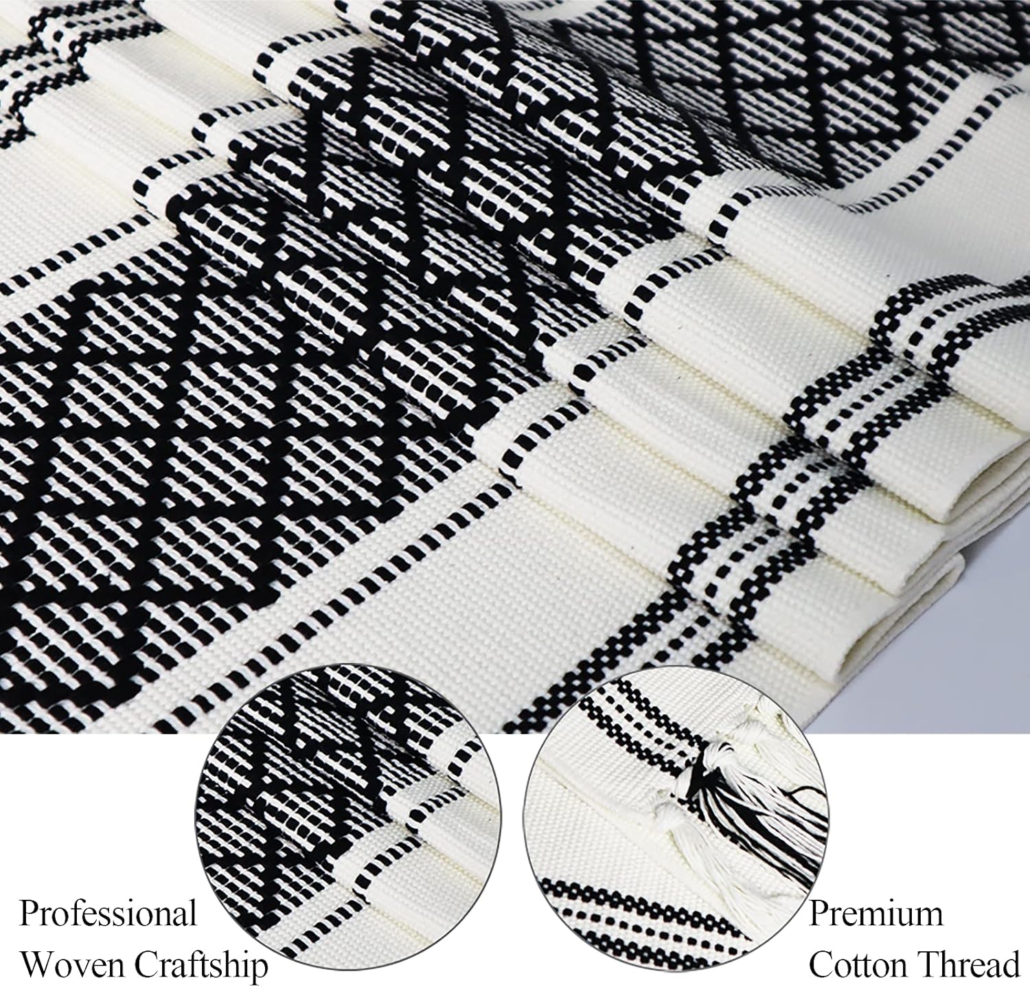 Wracra Boho Woven Table Runner 14 x 108 inches Black and White Rustic Table Runners Modern Farmhouse Style Vintage Rustic Table Runner with Tassels for Dresser Home Dining Table Decor(Black, 108")